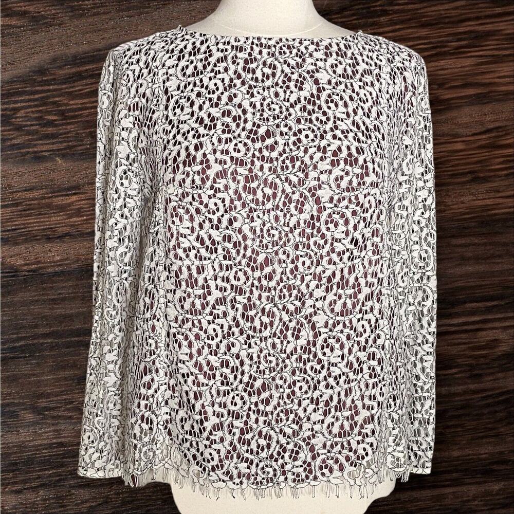 Carven French Designer Lace Blouse Top size 42 EU/M US‎ Ivory Lined Back Zipper